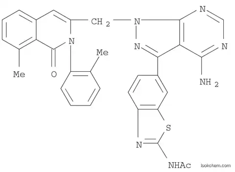 Molecular Structure of 1172118-03-4 (Acetamide, N-[6-[4-amino-1-[[1,2-dihydro-8-methyl-2-(2-methylphenyl)-1-oxo-3-isoquinolinyl]methyl]-1H-pyrazolo[3,4-d]pyrimidin-3-yl]-2-benzothiazolyl]-)